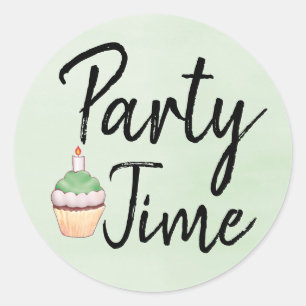 Sticker Rond Anniversaire du Cupcake vert de l'heure de la fêt