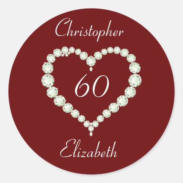 Sticker Rond Anniversaire du diamant du coeur de l'amour (Devant)