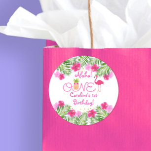 Sticker Rond Anniversaire du Flamant rose tropical Luau