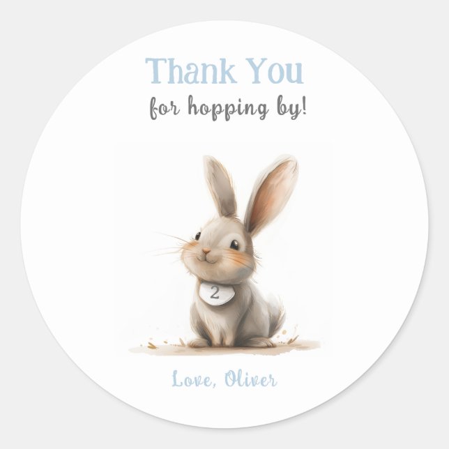 Sticker Rond Anniversaire du Merci bleu mignon Bunny (Devant)