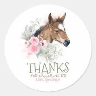 Sticker Rond Anniversaire du Petit Cheval Rose