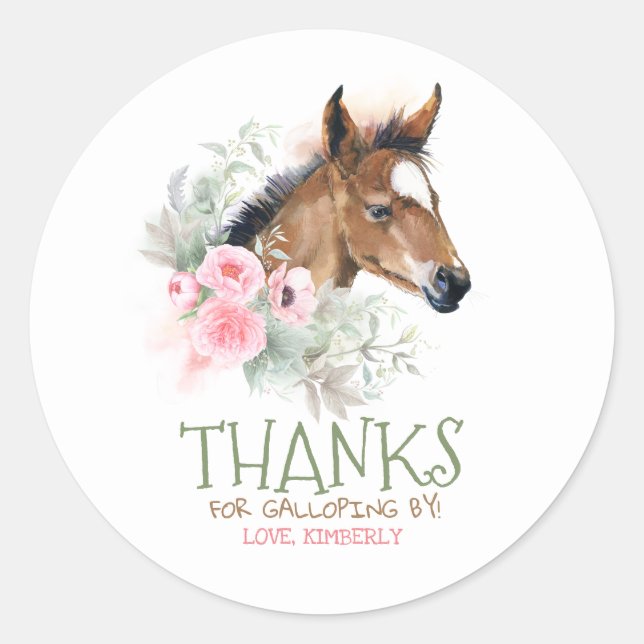 Sticker Rond Anniversaire du Petit Cheval Rose (Devant)
