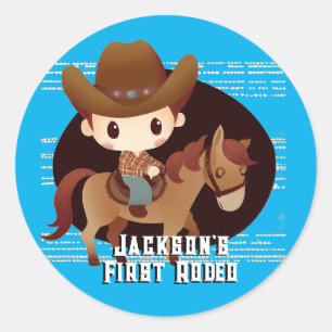 Sticker Rond Anniversaire du Rodéo Cute Cowboy