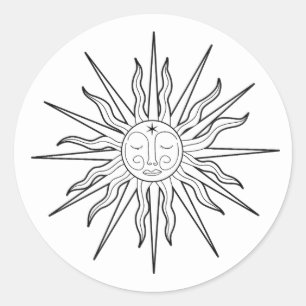 Sticker Rond Anniversaire du Soleil Fantaisiste Noir & Blanc