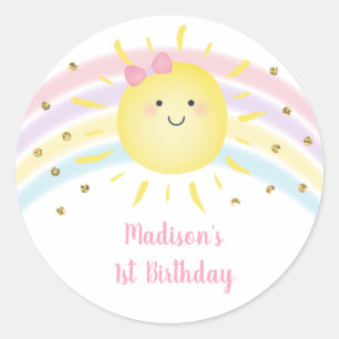 Sticker Rond Anniversaire du Sunshine Rainbow Pink Gold Pastel