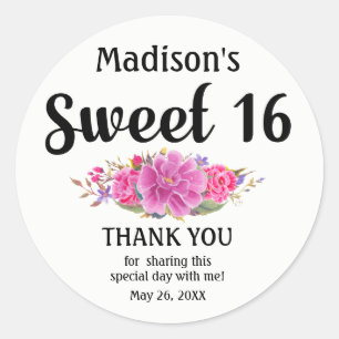 Sticker Rond Anniversaire du Sweet sixteen rose