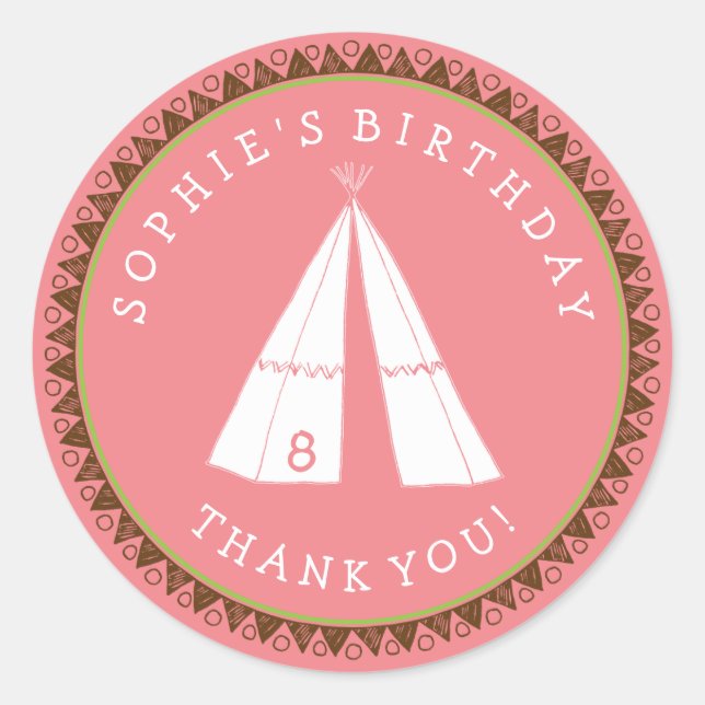 Sticker Rond Anniversaire du Tipi rose d'Amérique (Devant)