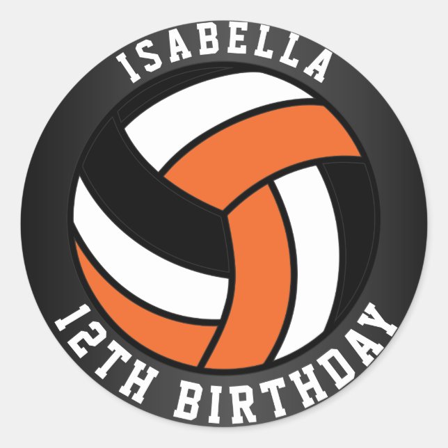 Sticker Rond Anniversaire du volley-ball orange, noir et blanc (Devant)