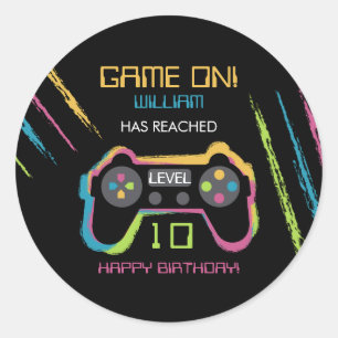 Sticker Rond Anniversaire d'un adolescent joueur de jeux vidéo