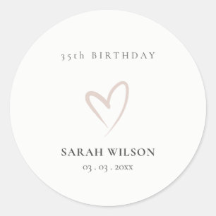 Sticker Rond Anniversaire Élégant Minimaliste Rose Pâle Cœur To
