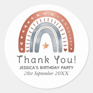 Sticker Rond Anniversaire Enfant Arc-en-Ciel Aquarelle Bohème M