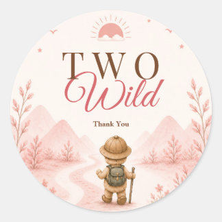 Sticker Rond Anniversaire enfant exploratrice boho rose