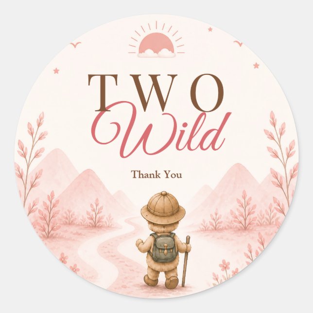 Sticker Rond Anniversaire enfant exploratrice boho rose (Devant)