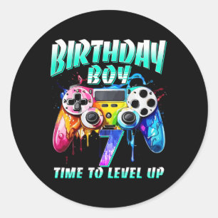 Sticker Rond Anniversaire Enfant Garçon Moment de Passer au Niv