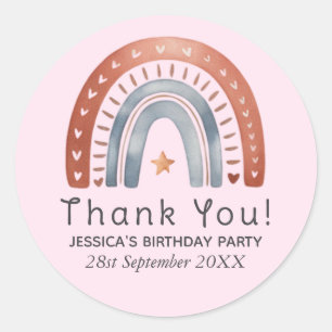 Sticker Rond Anniversaire Enfants Arc-en-Ciel Aquarelle Bohème 