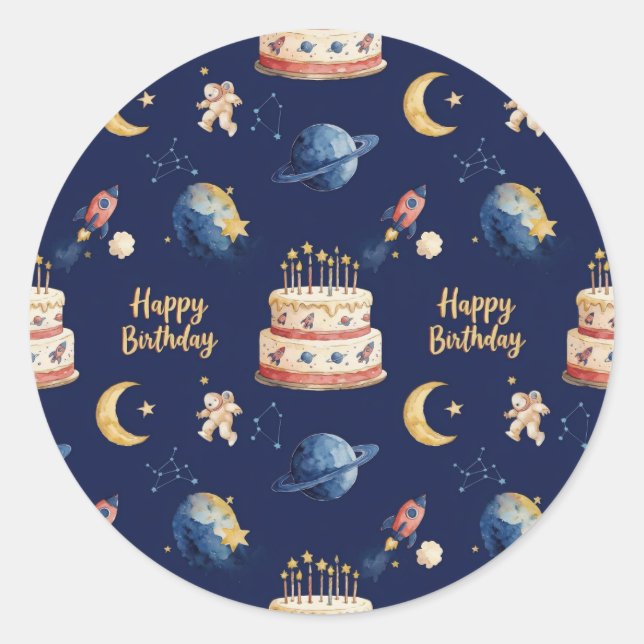 Sticker Rond Anniversaire Enfants Aventure Spatiale (Devant)