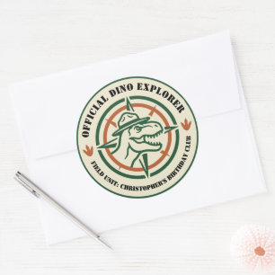 Sticker Rond Anniversaire Explorateur Dinosaure Dino