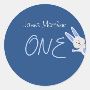 Sticker Rond Anniversaire fantaisiste moderne du petit lapin bl