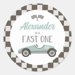 Sticker Rond Anniversaire Fast One voiture de course bleue