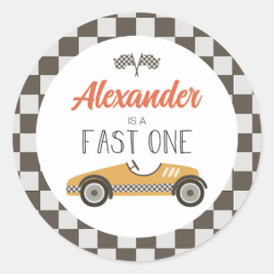 Sticker Rond Anniversaire Fast One voiture de course jaune