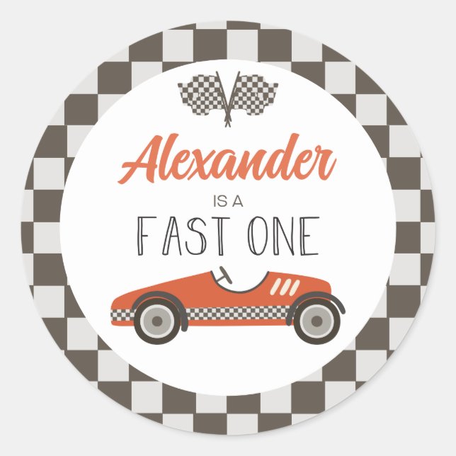 Sticker Rond Anniversaire Fast One voiture de course rouge (Devant)