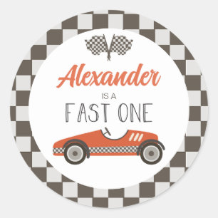 Sticker Rond Anniversaire Fast One voiture de course rouge