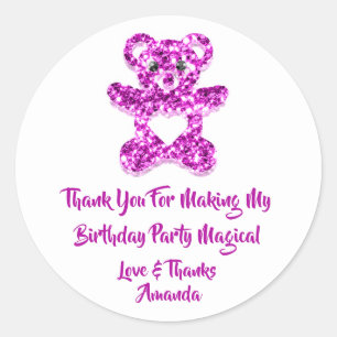 Sticker Rond  Anniversaire Faveur Pinky Coeur Bébé Doux Ours 