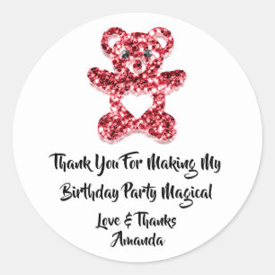 Sticker Rond Anniversaire FaveurRouge Parties scintillant Coeu
