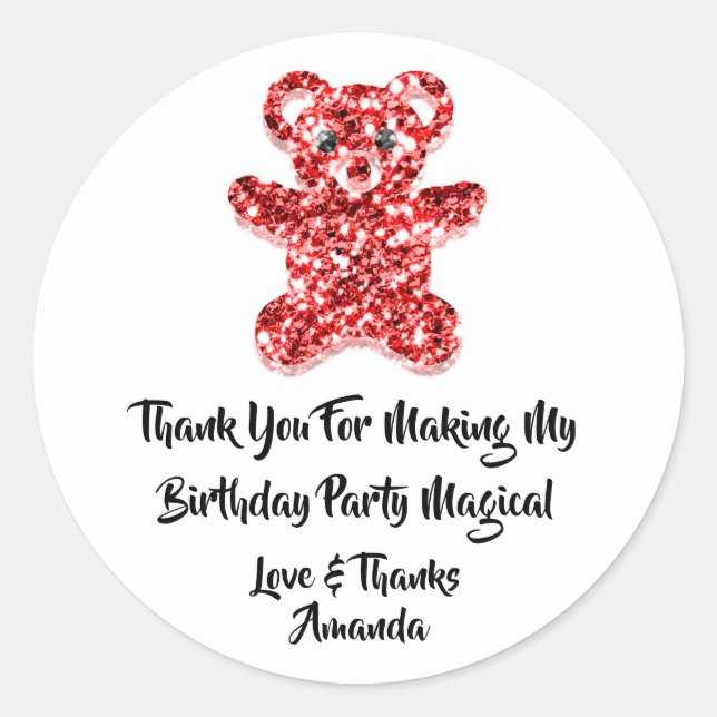 Sticker Rond Anniversaire Favoriser Parties scintillant Rouge S (Devant)