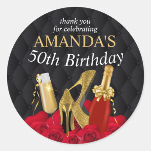 Sticker Rond Anniversaire Femme Rouge et Or