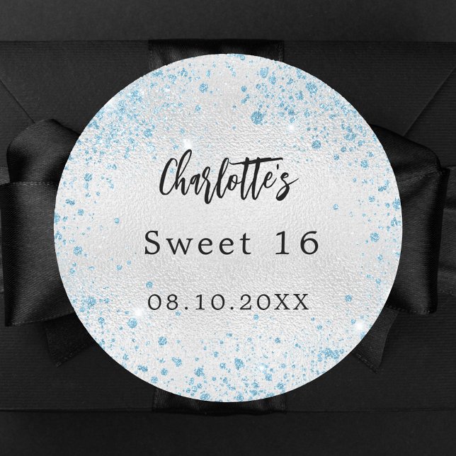 Sticker Rond Anniversaire fête argent bleu nom de la parties sc (Créateur téléchargé)