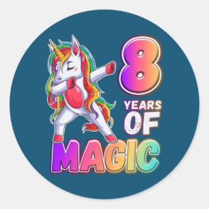 Sticker Rond Anniversaire Fille 8 ans Unicorne 8 ans de magie