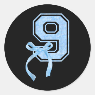 Sticker Rond Anniversaire Fille Bleue Coquette Bow 9 Anniversai