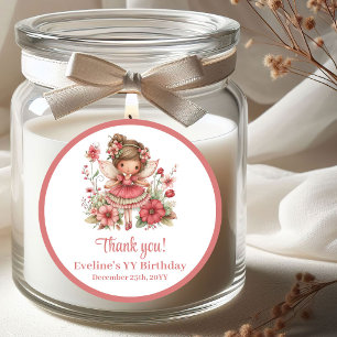 Sticker Rond Anniversaire Fille Fleuriste Féerique Rose Pastel
