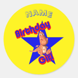 Sticker Rond Anniversaire fille mignonne Dinosaur Personnalisé