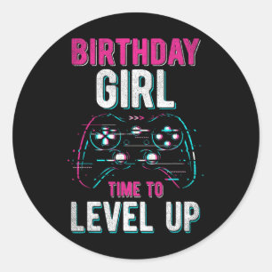 Sticker Rond Anniversaire Fille Niveau Up Vidéo Jeu Anniversair