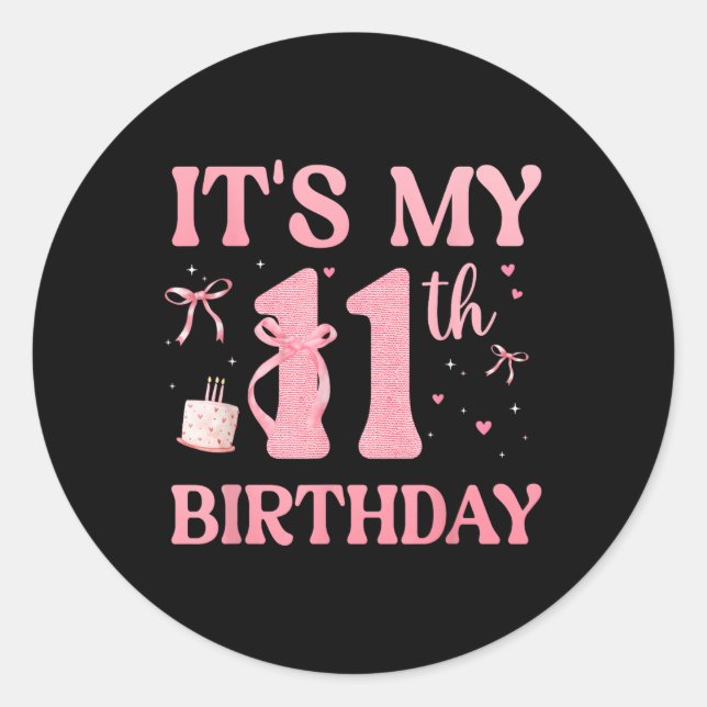 Sticker Rond Anniversaire Fille rose Coquette Bow 11 ans Aesth (Devant)