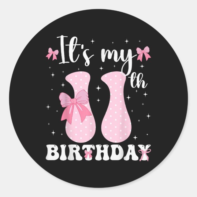 Sticker Rond Anniversaire Fille rose Coquette Bow 11 ans Aesth (Devant)