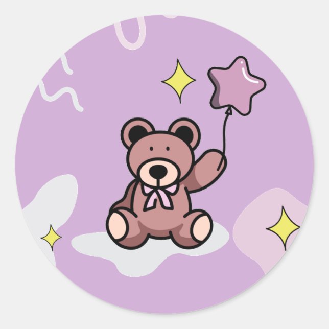 Sticker Rond Anniversaire Fille Teddy Ours (Devant)