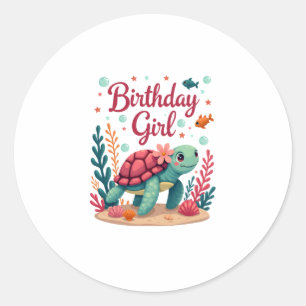Sticker Rond Anniversaire Fille Tortue de mer Thème Anniversair