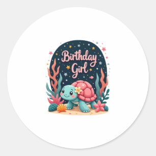 Sticker Rond Anniversaire Fille Tortue de mer Thème Anniversair