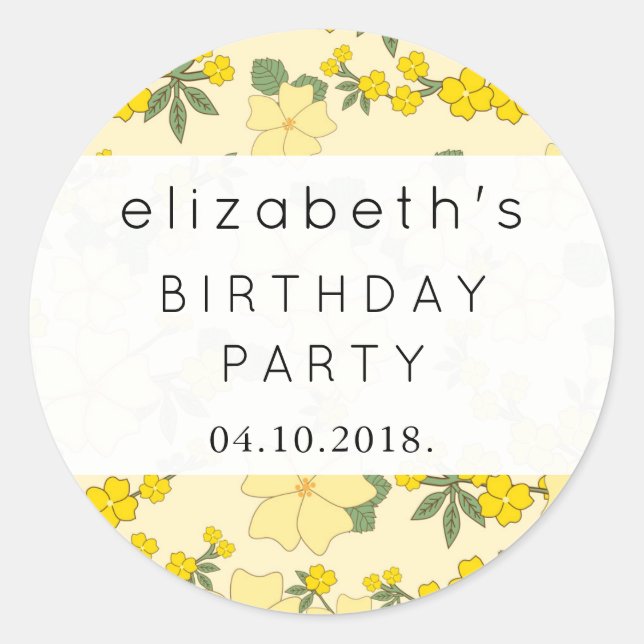 Sticker Rond Anniversaire - fleurs, pétales, feuille - vert (Devant)
