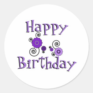 Sticker Rond Anniversaire, fleurs violettes et noires, arrière