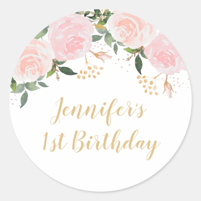 Sticker Rond Anniversaire Floral Rose Or (Devant)
