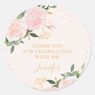 Sticker Rond Anniversaire Floral Rose Or
