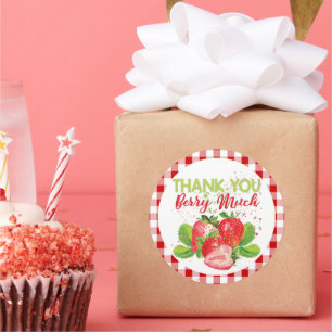 Sticker Rond Anniversaire fraise Thème Plaid Merci
