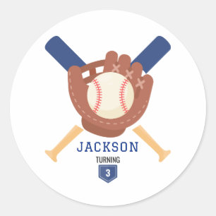 Sticker Rond Anniversaire Frappeur de Baseball Minimaliste Mode