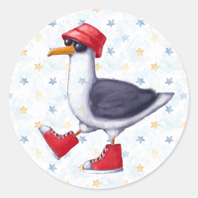 Sticker Rond Anniversaire Fun Jote Seagull Bird (Devant)