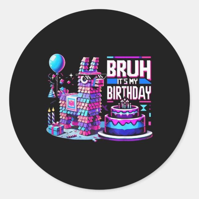 Sticker Rond Anniversaire Garçon Fête Enfant À Rapprocher Bruh  (Devant)