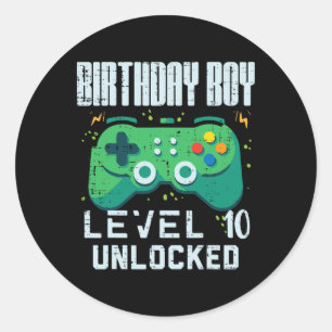 Sticker Rond Anniversaire Garçon Niveau 10 Déverrouillé Gamer C
